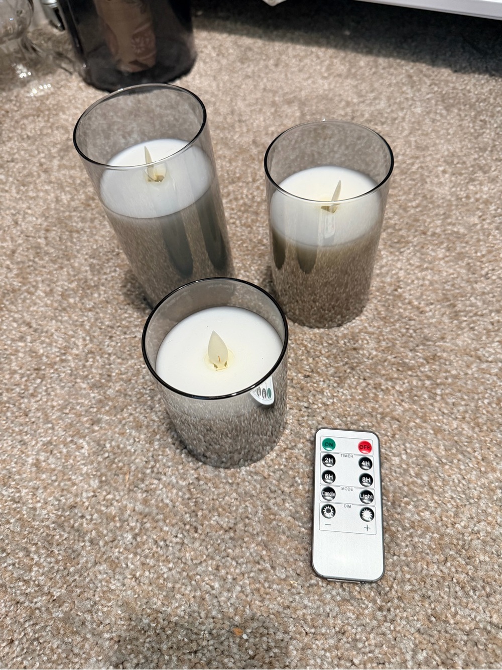 Set of 3 Silver Glass LED Votive Candles with Remote